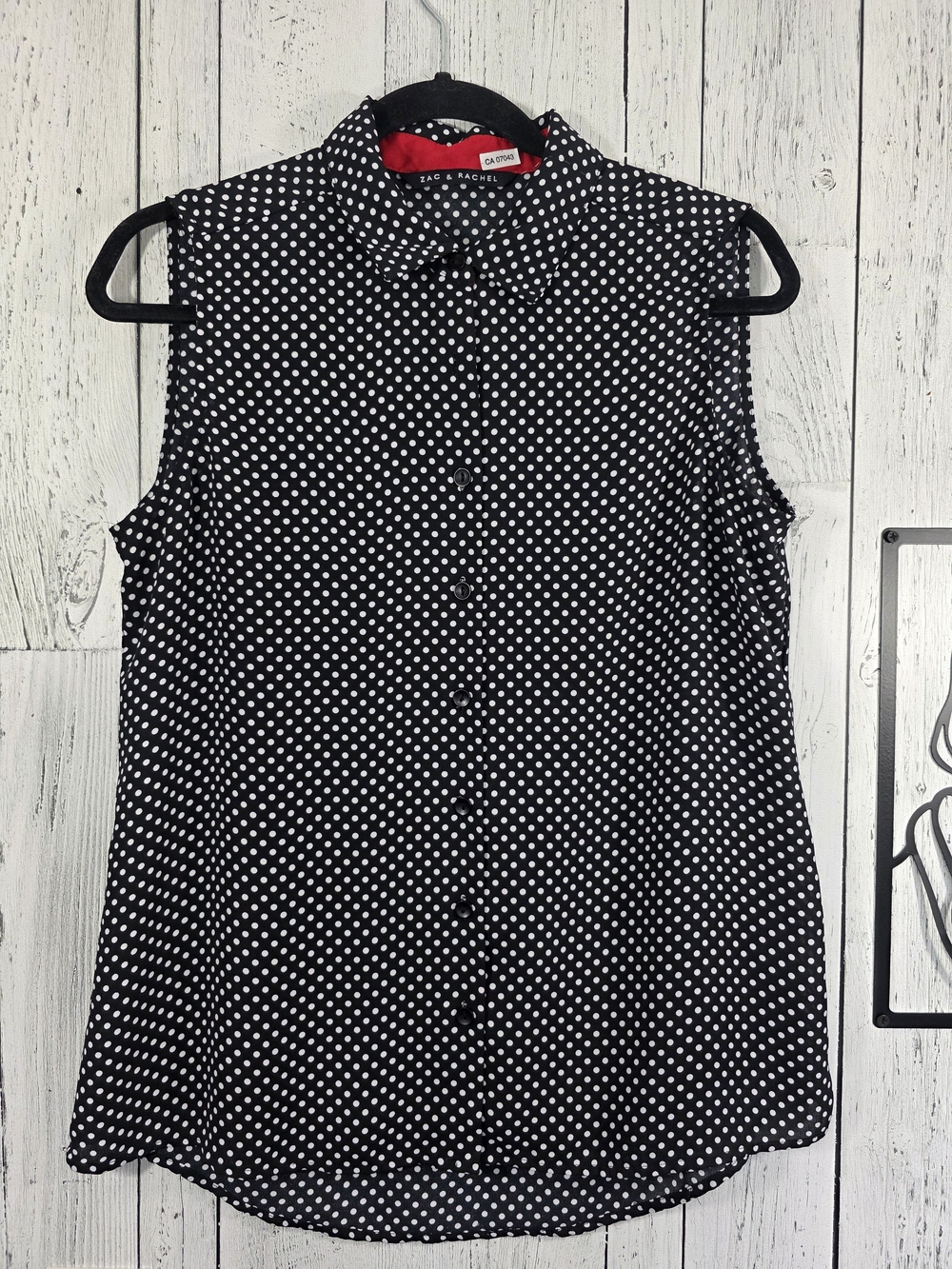 Zac & Rachel Black White Polka Dot Sleeveless Button Down Blouse Size Medium